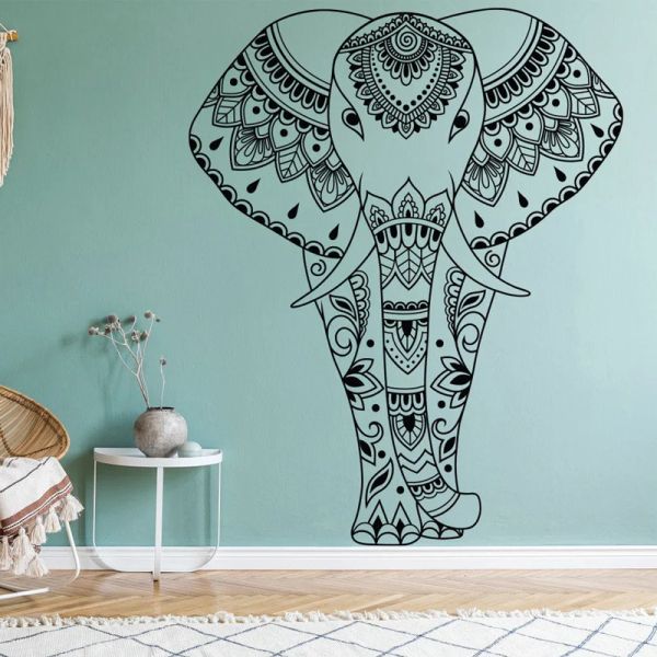 Aufkleber Boho Elefant Indische Aufkleber Vinyl Inneneinrichtung Wohnzimmer Schlafzimmer Mandala Tiere Wandaufkleber Abnehmbare Wandbilder S543