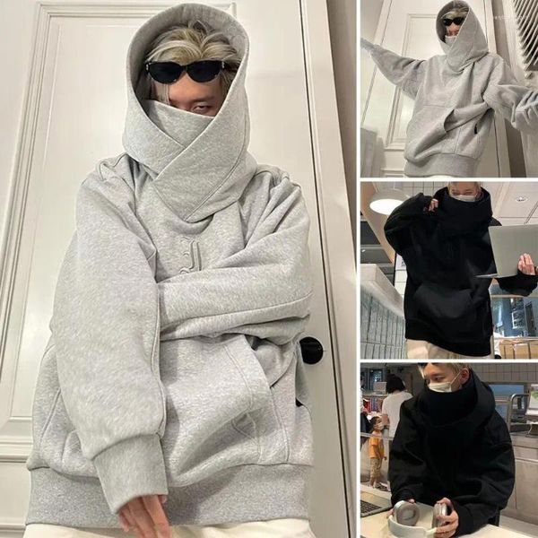 Erkek Kapşonlu Sonbahar Kış Kış Yüksek Yakalı Hoodie Kazak Gevşek Erkekler Katlar Harajuku Hiphop Gotik dış Giyim Sokak Giyim Polar Hooded