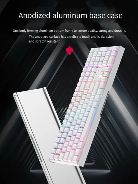 Mechanische Tastatur aus Aluminium, Gaming-Gaming, rote Achse, kabellos, kabelgebunden, heller Ton, Bluetooth