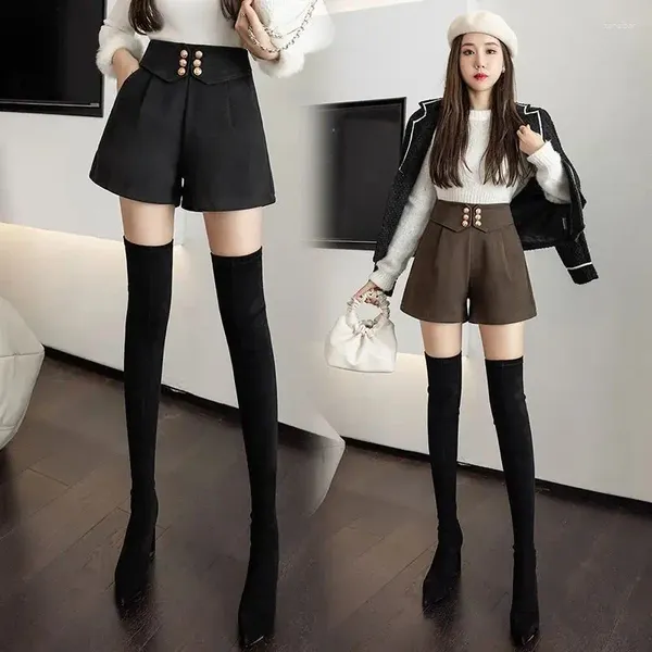 Frauen Shorts Casual Taste Woolen Winter Frauen Mode Koreanische Hohe Taille Breite Bein Stiefel Elegante Feste Kurze Hosen Y76