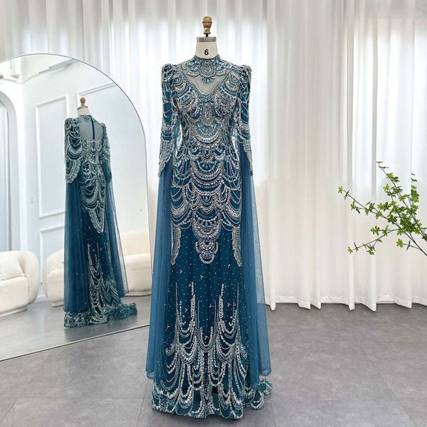 Disse dubai plus sereia sharon tamanho verde vestidos de noite com mangas de capa árabe feminino muçulmano vestidos de festa de casamento ss145