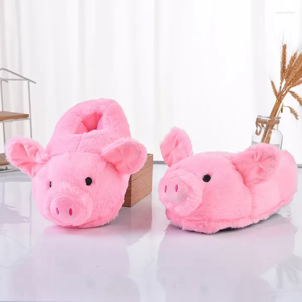 Hausschuhe 2024 Frauen Winter Warme Baumwolle Niedliche Rosa Piggy Weiche Schuhe Halloween Bequeme Flauschige Plüsch Tier Haus