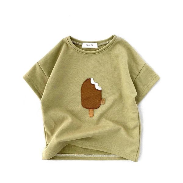 Одежда для маленьких мальчиков и девочек, летняя хлопковая футболка с короткими рукавами, топ для младенцев, футболка с принтом мороженого, детская футболка 240326