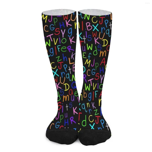 Damen Socken Bunte Buchstaben Druck Strümpfe Männer Alphabet Suppe Qualität Elegant Skateboard Rutschfest Individuelles Geschenk