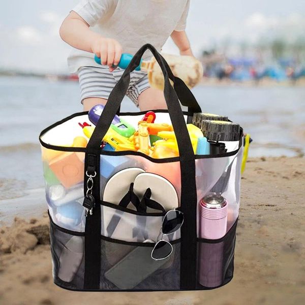 Aufbewahrungstaschen, Netz-Strandtasche, Tragetasche, Sandspielzeug, großes Fitnessstudio, Make-up-Handtücher für Outdoor-Schwimmbad, Reisen, Urlaub