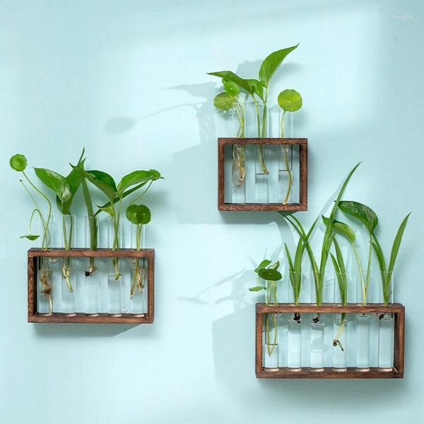 Vazolar basit ahşap çerçeve vazo yeşil hidroponik dekoratif süsleme duvarı monte oturma odası küçük taze