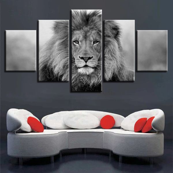 5 pannelli di leoni in bianco e nero immagini modulari su tela poster wall art soggiorno decorazioni per la casa stampa HD pittura senza cornice