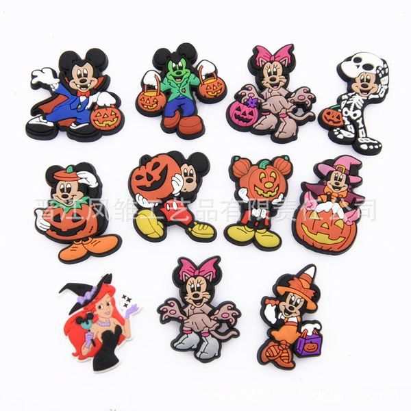 Halloween mouse anatra elfo teschio Ciondoli anime ricordi d'infanzia all'ingrosso regalo divertente ciondoli cartoni animati accessori per scarpe decorazione in pvc fibbia in gomma morbida ciondoli zoccoli