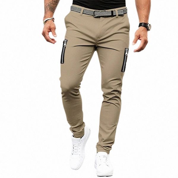 Pantaloni slim fit da uomo fi Leggings Design con zip Pantaloni chino elasticizzati Pantaloni casual piatti Frt Flex Pantaloni classici Lg n1tE #