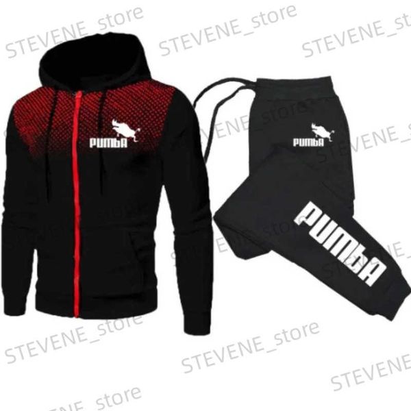 Tracksuits dos homens PUMBA Mens Conjuntos de Futebol Zipper Hoodie + Calças Duas Peças Casual Tracksuit Masculino Sportswear Ginásio Marca Roupas Suor Terno T240326