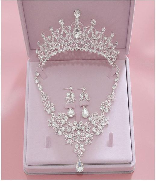 Блестящие свадебные комплекты ювелирных украшений, хрустальные диадемы и корона, ожерелье со стразами, серьги-капли для свадебной вечеринки, Quinceanera Formal 9360733