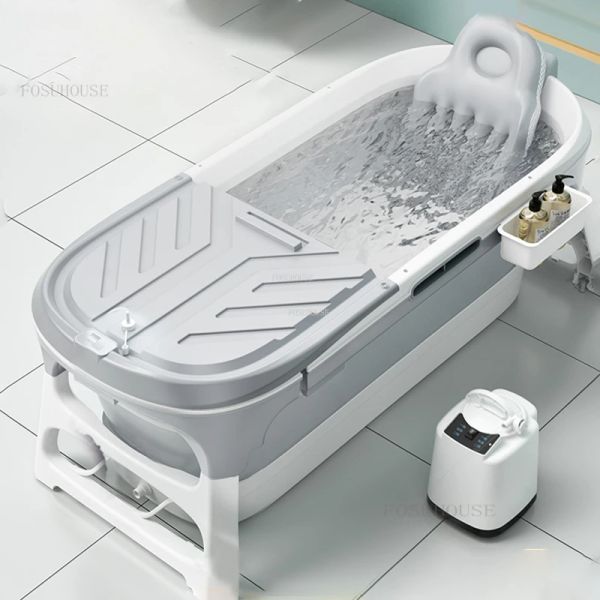 Badewannen Nordische einfache tragbare Badewanne aus Kunststoff für Erwachsene, faltbare Badewannen, Heim-Ganzkörper-Whirlpool, Spa-Massage, Schweißdampfbadewanne mit Deckel