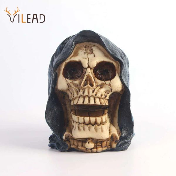 Esculturas vilead resina gótica preto robe crânio estátua dokuroizo o grim reaper crânio adereços modelo halloween horror festa decoração ornamentos