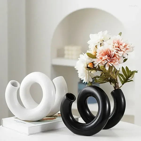 Vasi Vaso a serpente in ceramica a spirale nordica per composizioni floreali Decorazione della tavola Accessori Arte minimalista Soggiorno di lusso Stoare