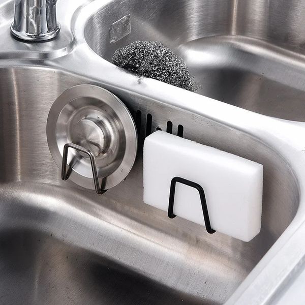 2024 Küche Schwämme Halter Selbstklebende Waschbecken Schwämme Abfluss Trocknen Rack Edelstahl Lagerung Halter Küche Spüle Zubehör