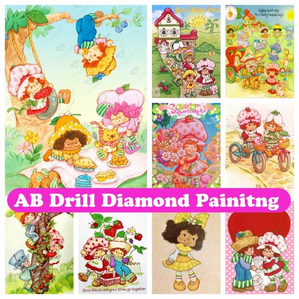 Stitch Strawberry Shortcake 5D Fai da te Ab Diamond Dipinto carino Cartoon Girl Kids Cross -Cross Kits Kits Decor Home Children's Regalo per bambini