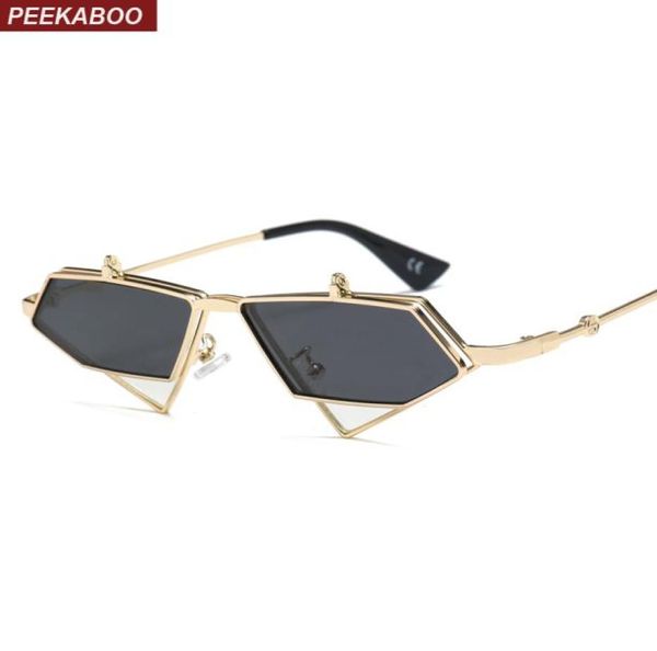 Peekaboo ouro steampunk flip up óculos de sol masculino vintage vermelho metal quadro triângulo óculos de sol para mulher 2019 uv400 y2006197618994