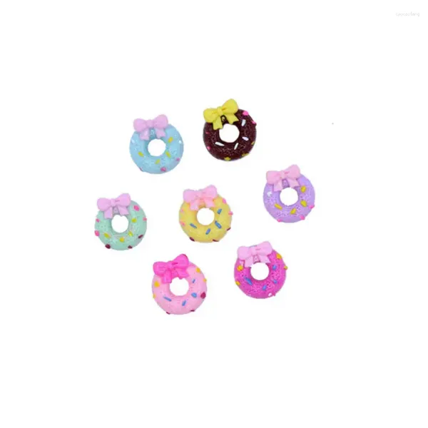 Flores decorativas 50/100/atacado 15mm kawaii bowknot donuts resina decoração artesanato flatback cabochão simulação comida diy scrapbooking