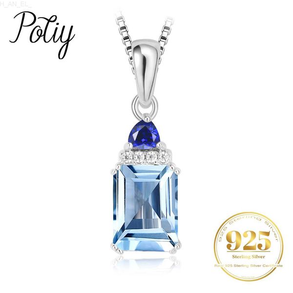 Kolye Kolyeleri Potiy Emerald Cut Sky Mavi Topaz Sapphire Oluşturan 925 Sterlling Gümüş Kolye Kolye Zinciri Olmayan Kadın İçin Günlük Jewelryc24326