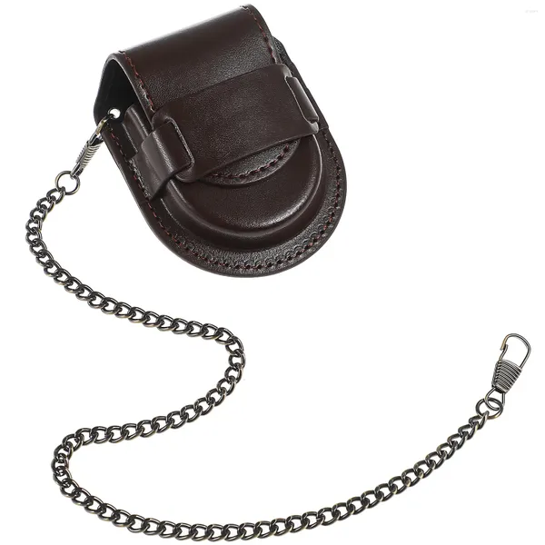 Поясная сумка с карманом для часов: винтажная коричневая сумка для хранения с черной защитной цепочкой. Изменения
