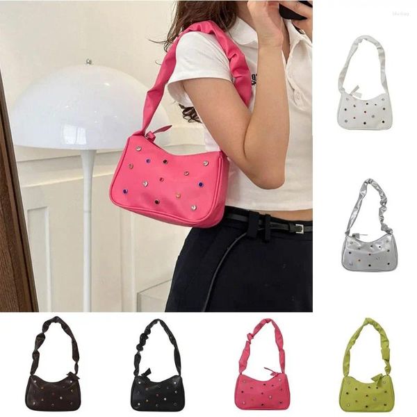 Totes Borsa sottobraccio in pelle PU con strass colorati Stile coreano Borsa a tracolla estiva solida Borsa da viaggio per ragazze di grande capacità