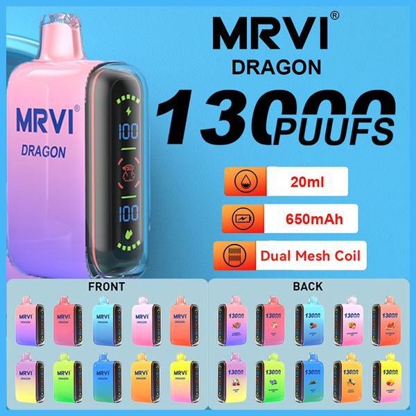 Original MRVI Dragon 13000 6500 Puffs Dual Mode Einweg-E-Zigaretten-Vape-Stift mit wiederaufladbarem 650-mAh-Akku 20-ml-Pod-Display Puff Flex 2800-Verdampferstift
