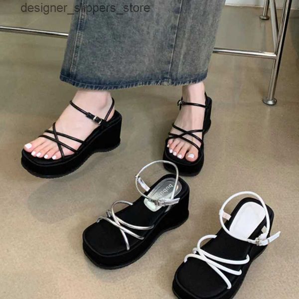 Chinelos 2024 plataforma de verão sandálias femininas moda elegante sapatos de banda estreita senhoras casuais ao ar livre cunhas altas sandalias q240326