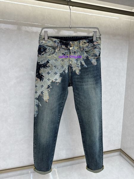 24SS jeans masculinos de grife, jeans soltos, jeans roxos salpicados slim fit, jeans masculinos casuais, hip-hop, calças de jogging masculinas 1143
