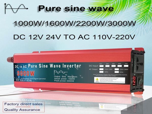 Reine Sinuswellenwechselrichter 12V24V bis AC110V 220V 1000W 2000W 3000W Spannungstransformator Stromverringer Solar -Wechselrichter LED -Anzeige 5335653