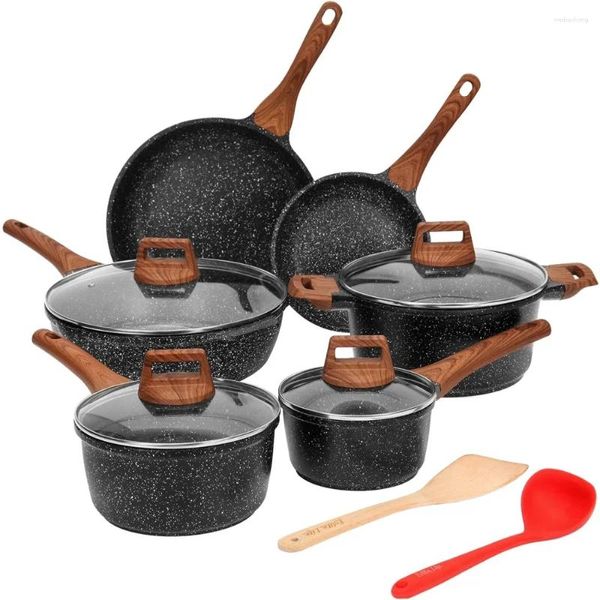 Set di pentole Antiaderente 12 pezzi Pentole e padelle con rivestimento in granito Set da cucina compatibile con tutti i piani cottura