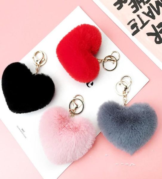 Coração Pom Pom Pom Chavedia Fluffy Faux Rabbit Fur Pompom Kee