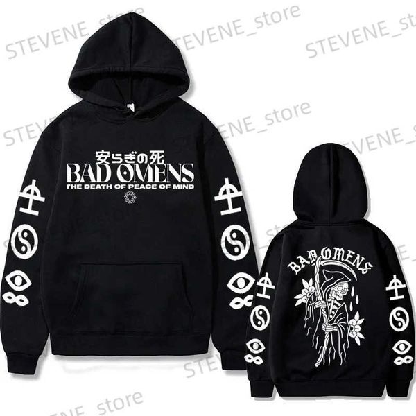 Herren Kapuzenpullover Sweatshirts Bad Omen Band Tour in den Vereinigten Staaten Musik bedruckte Hoodies Death of the Soul Totenkopf Grafik Hoodies Herren Rock Gothic Sweatshirts T240326