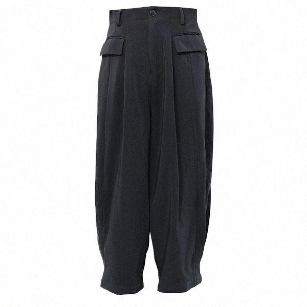 Yamamoto-Stil Yoko Herren Freizeithose Caprihose, super lockere schwarze enge Haremsrockhose 63y5#