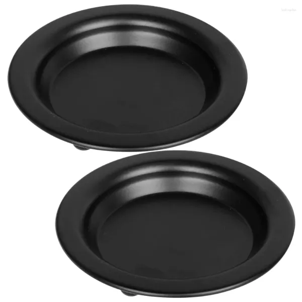 Castiçais 2 PCS American Retro Black Metal Prato Castiçal Desktop Decoração Base de Disco Conjunto Vintage Pilar Titular Estilo Bandeja de Ferro