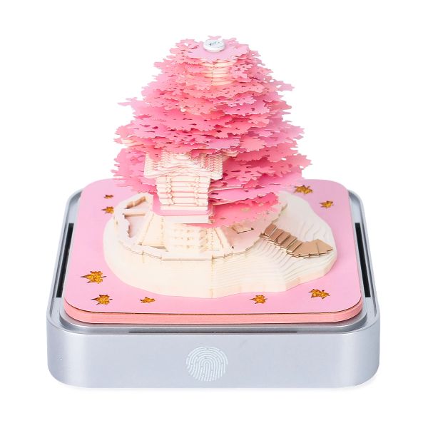 Miniaturen Omoshiroi Block Sakura Baumkalender 2024 3D Notepad Block 3D Art Calendar Memo Pad Desk Kalender mit Lichtern DIY Weihnachtsgeschenk