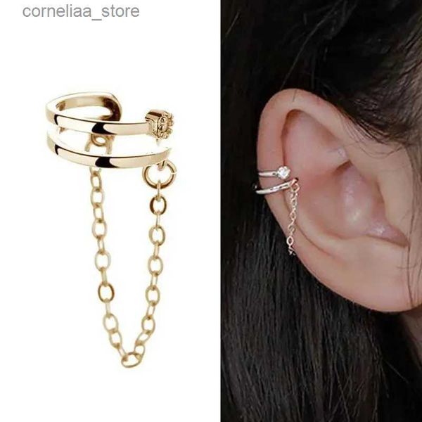 Ear Cuff Ear Cuff 1 pedaço de borla de cristal prateado sem perfurações punhos clipe de orelha corrente feminina caixa de papelão falsa joias perfuradas brinco direito Y240326