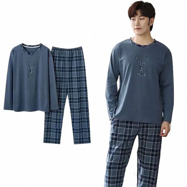 Deer Printing Elegante Pyjamas Set für Mann Herbst Winter Fi Neue Weiche Cott Herren Loungewear Bequeme Nachtwäsche für Jungen h8EL #