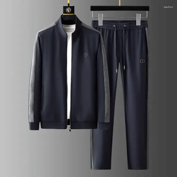 Tracksuits masculinos conjunto de moletom de duas peças com cor contrastante gola alta casual terno esportivo primavera cardigan estiramento de alta qualidade