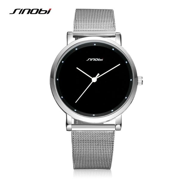 Sinobi relógios de pulso masculinos, relógios simples de quartzo de genebra, relógio casual de aço inoxidável preto montres hommes drop 188d