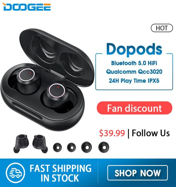 Doogee dopods beat fone de ouvido bluetooth 50 tws cvc 80 fones de ouvido com qual comm qcc3020 aptx 24h tempo de reprodução assistente de voz ipx53354703