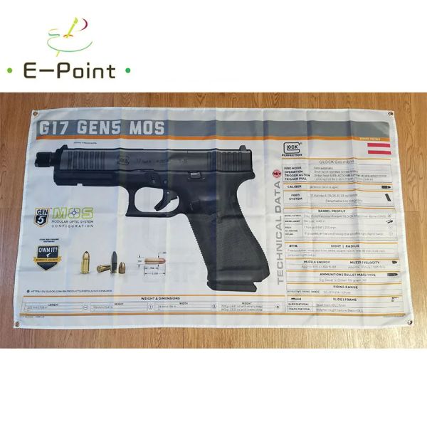 Acessórios Glock Gun G17 GEN5 MOS Bandeira 3 pés * 5 pés (90 * 150 cm) Tamanho Decorações de Natal para casa Bandeira Banner Decoração interna e externa M107