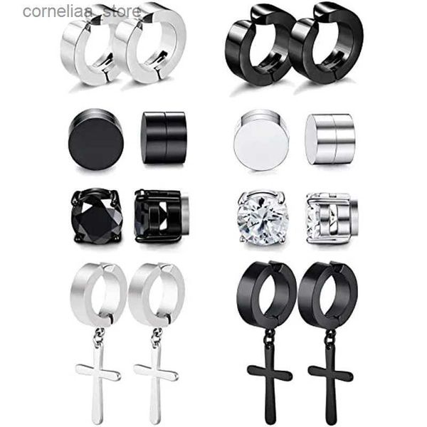 Ear Cuff Ear Cuff 1 par / 8 pares conjunto de clipe de orelha magnético masculino e feminino anéis de aço inoxidável cruzados não perfurados brincos de calibre falso hipoalergênicos Y240326