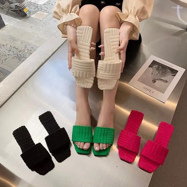 Тапочки с теплым узором из полотенец, 2024 г., женские хлопковые домашние сандалии с тиснением, универсальные сандалии ярких цветов