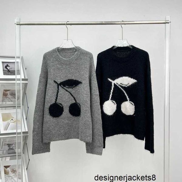 Designer Richtige Version ~ Maheimao Pullover Nischendesigner Strickpullover Herbst Winter Kirschjacquard Rundhalsausschnitt CXC7