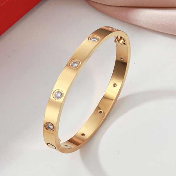 Bracciale con diamanti Bracciale rigido di design Bracciali a vite di moda per donna Uomo Classico metallo placcato oro 18 carati Diamante Argento dorato Oro rosa Gioielli di lusso leggeri