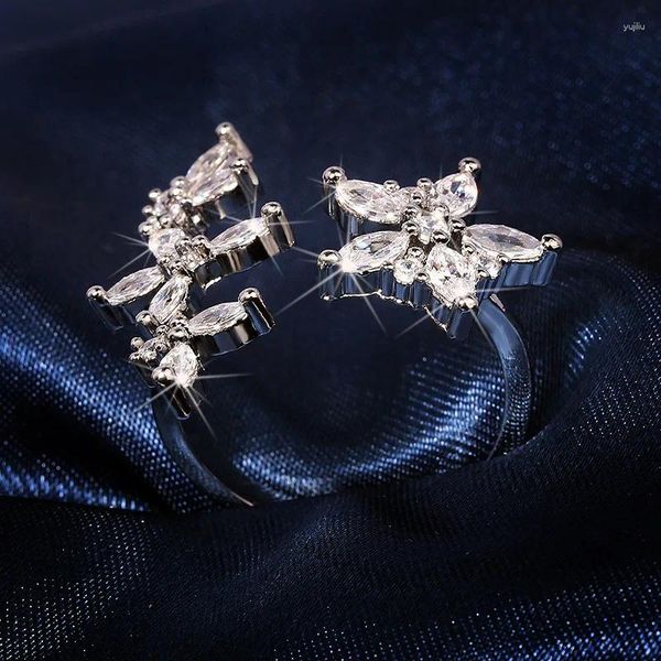 Cluster Ringe Modeschmuck Damen 925 Silber Schmetterling Offener Ring Glänzender Zirkonia Braut Hochzeitstag Einstellbar