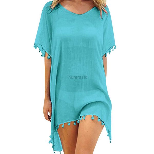 Mulheres Swimwear Mulheres Decorativa Kaftan Chiffon Tassel Maiô Praia Solta Biquíni Top Praia Terno Manga Curta Vestido de Manga Comprida 240326