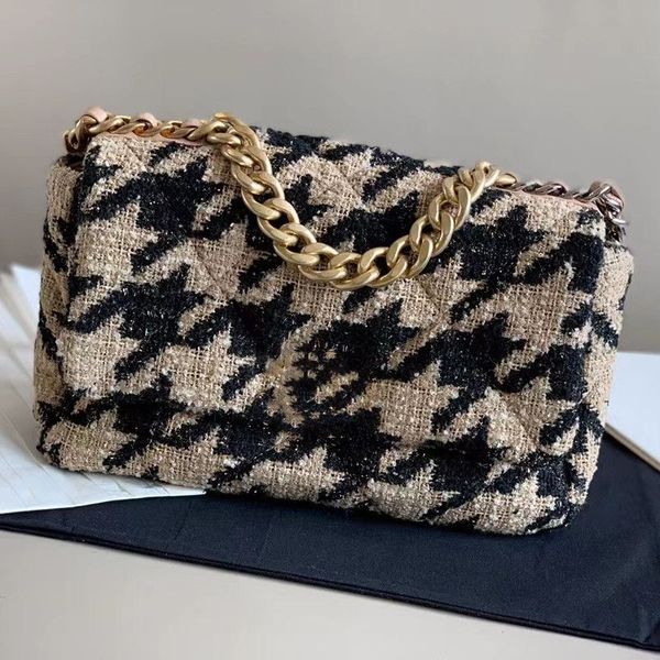 Top designer de luxo bolsa feminina outono inverno ombro crossbody houndstooth clássico marca moda casual tweed travesseiro corrente embreagem grande saco designer de lã carteira