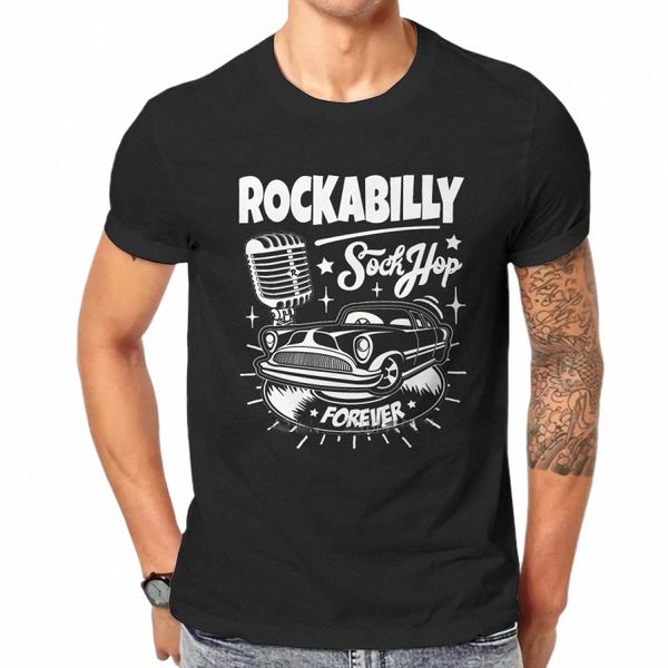 Carros Retro Rock Rockabilly Música Hot Rod Rocker Sock Hop Rock and Roll Vintage 50s 60s Camiseta Homens Vintage Camiseta Old School i3Ci #