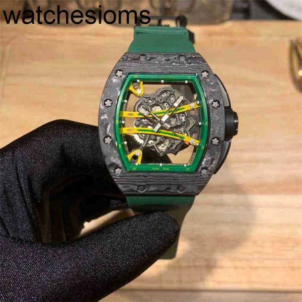 Richarsmill Orologio in gomma Orologio da polso meccanico Orologi da polso Fibra di carbonio Serie a tre aghi Cintura di lusso Tecnologia cava Originale Am6t 0t8o